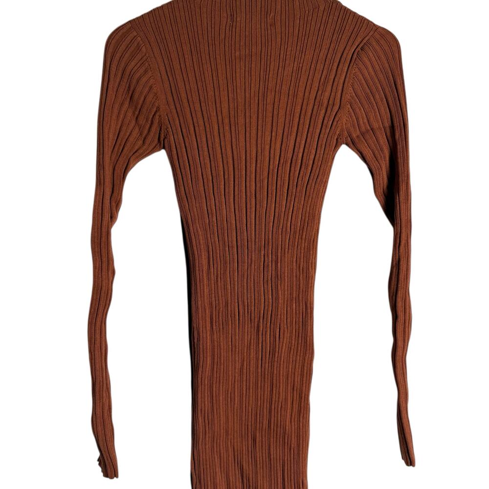 Adam Lippes Rust Ribbed Knit Side Button Long Sleeve Sweater Midi Dress Size S - Picture 14 of 16